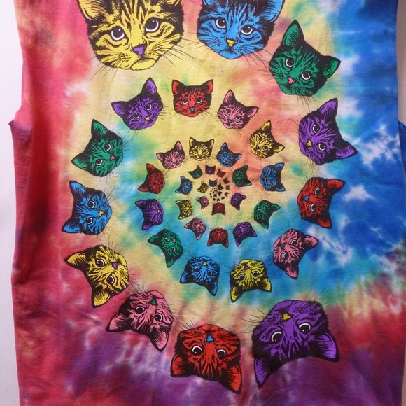 cute - Attention CAT LOVERS - Nice Tie Die Sleeveless Tee size M-L - Picture 5 of 11